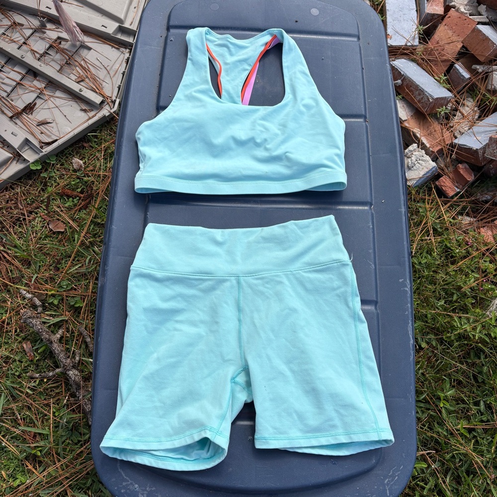Fabletics Light Blue Athletic Tank and Shorts Set